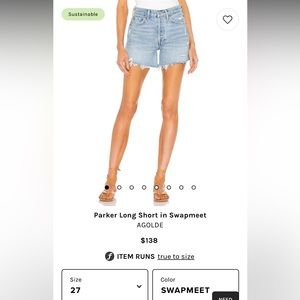 Agolde Parker Long Shorts in Swapmeet size 27